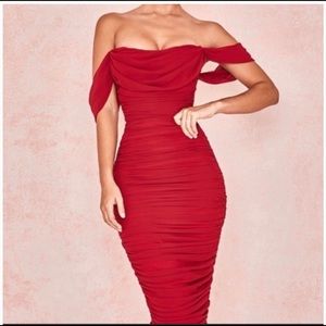 House Of CB off the shoulders ruched dress. Very form-fitting. Fits beautifully